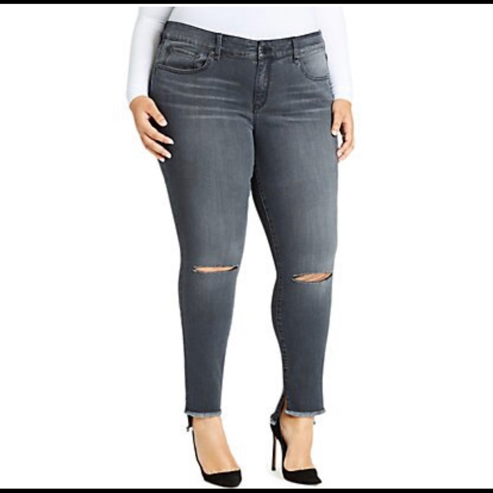 High-Low Frayed Perfect Skinny Grey Jeans